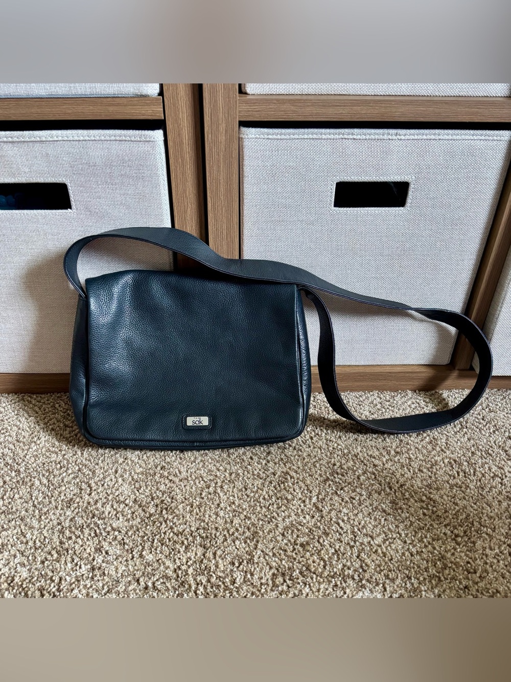 Y2K Vintage The Sak Black Pebbled Leather Crossbody shoulder Bag Flap Purse